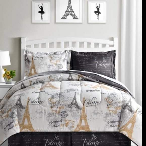 Paris Eiffel Tower Reversible 8 PC Queen, or Full Size Comforter Set - Picture 1 of 2